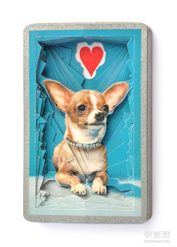 3D playing card paper sculpture art "Lonely Heart" poker paper sculpture work