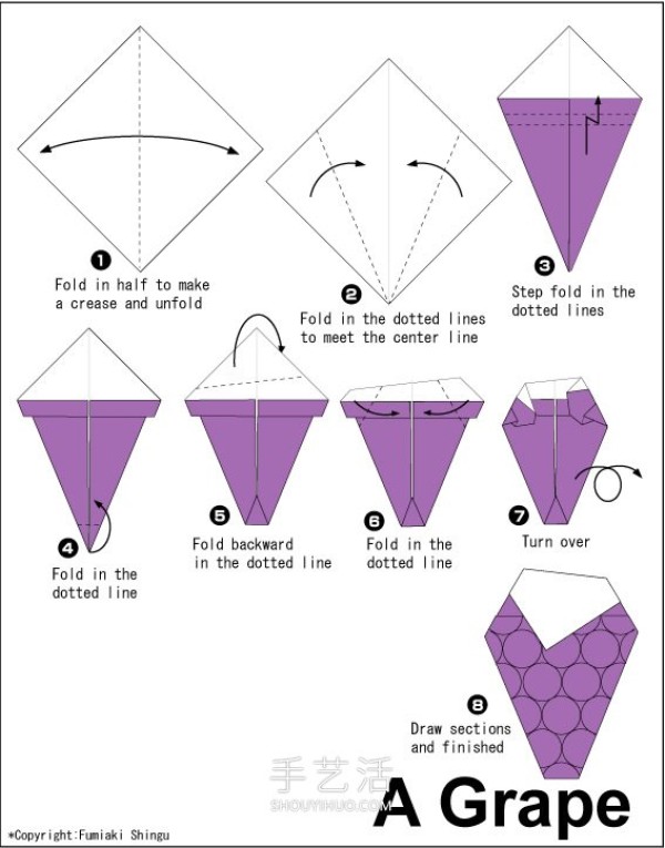 Illustrated tutorial on the simple origami steps of four kinds of fruits