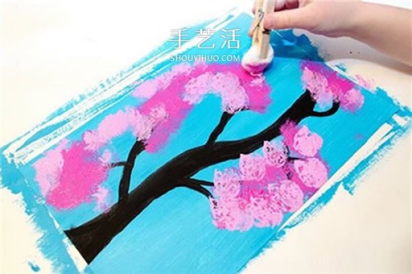 How to use cotton to paint! How to make handmade cherry blossom tree greeting cards for children