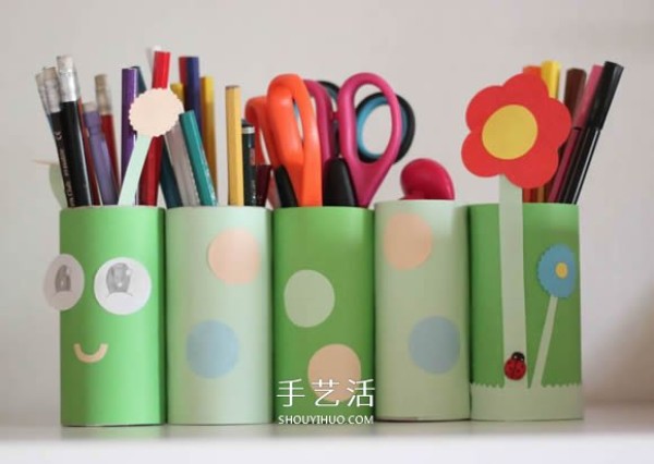 How to make a handmade caterpillar pen holder from a toilet paper tube