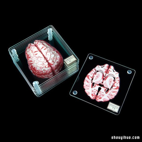 Brain slice glass coaster launched by ThinkGeek