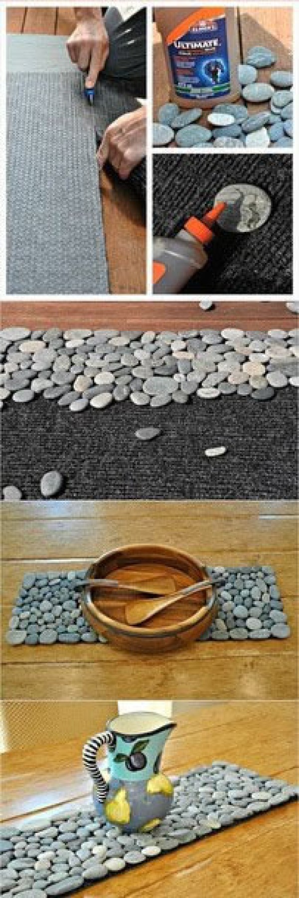 Tutorial on DIY floor mats made from scrap blankets and pebbles