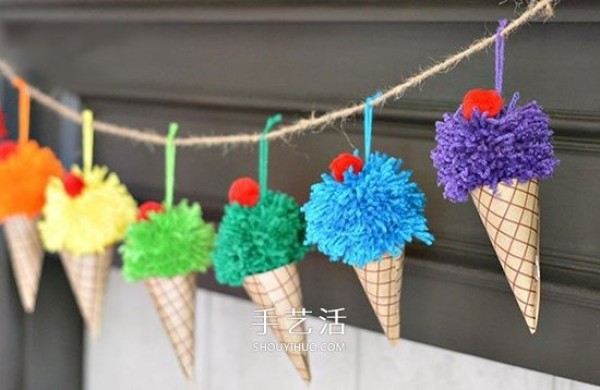 Wool handmade ice cream DIY vibrant summer hanging ornaments