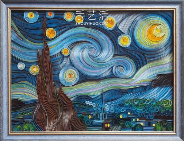 Paper quilling artist DIYs Van Goghs "Starry Night"