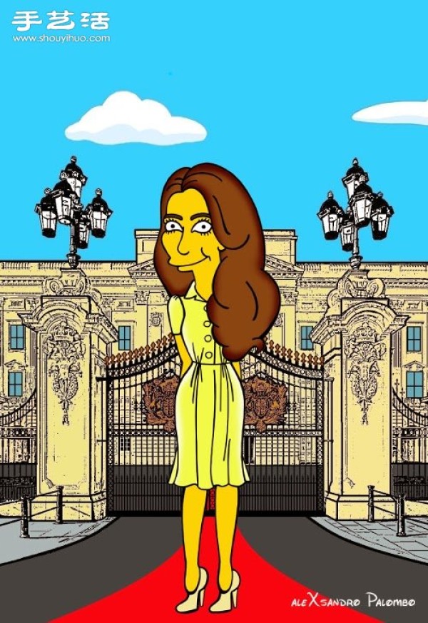 Simpsons spoof illustration: Yellow-skinned Princess Kate is equally fashionable