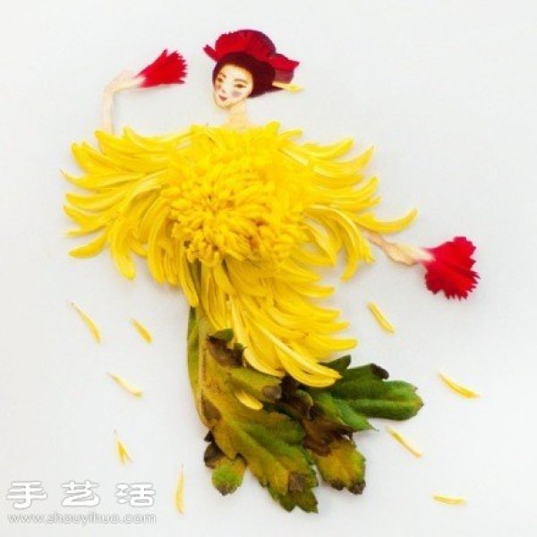 Paper-cut man + DIY dancing girl with flower petals