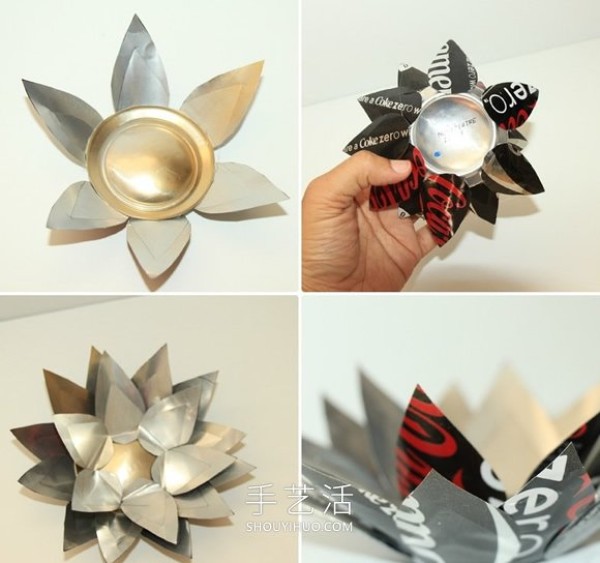 The golden lotus candle holder made from Coke cans is so beautiful! 