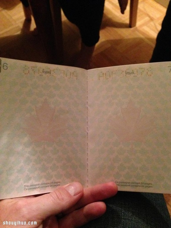 The super gorgeous picture of Canadian passport after being illuminated by ultraviolet light