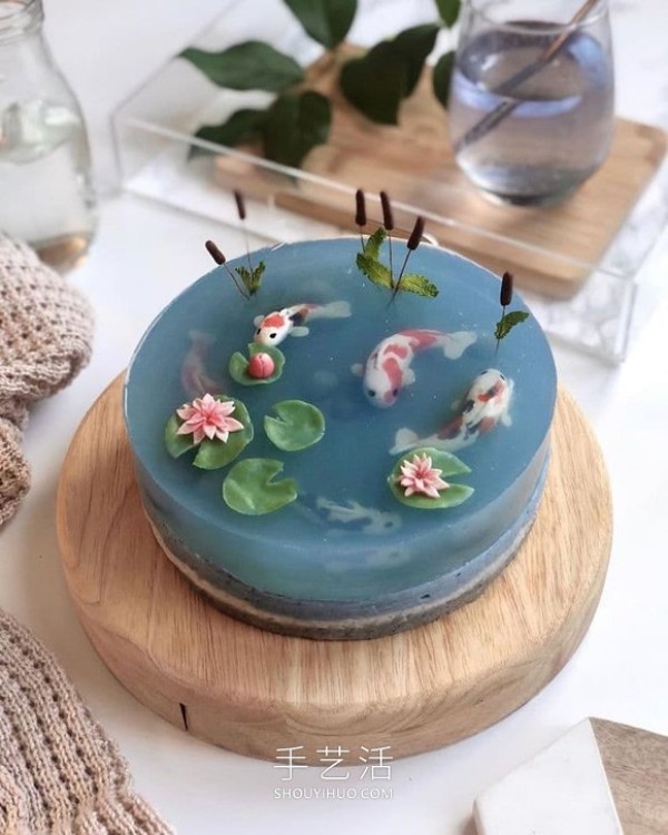 Fathers Day transparent jelly cake DIY, like a real koi pond