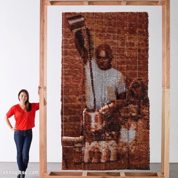 Twenty thousand tea bags create a large portrait of a "Teh Tarik Man" Like