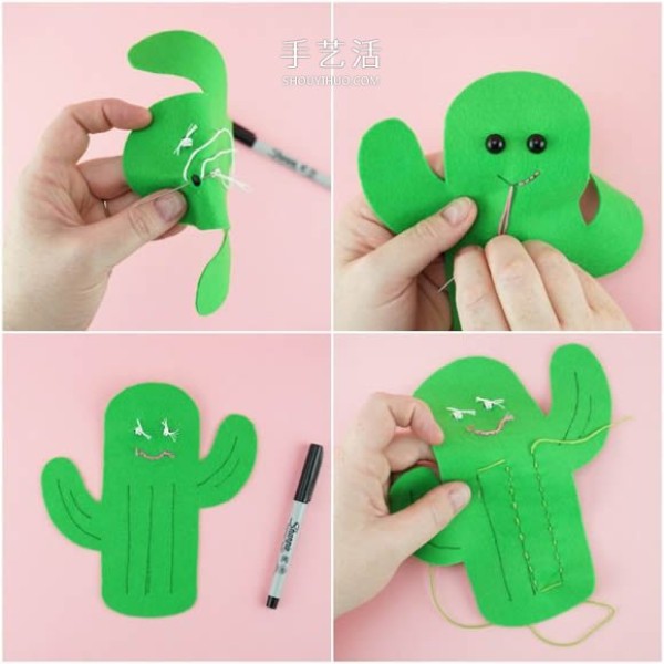 Illustration of how to make a simple and cute fabric cactus doll