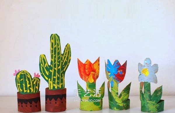 How to make handmade plants from toilet paper tubes with simple flowers and succulents