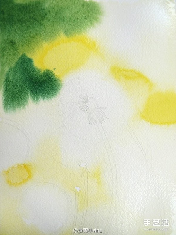 The works of dandelions painted with salt and watercolor have the texture of oil paintings