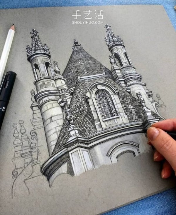 Self-taught artist sketches precise and detailed architectural drawings