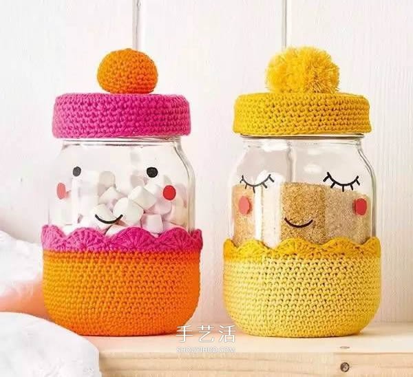 Crocheting with love! Make a glass jar into a cartoon doll storage jar