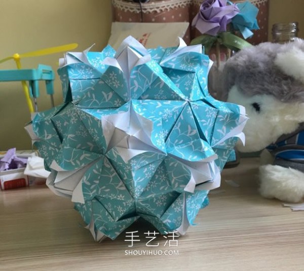 Beautiful flower ball origami tutorial step-by-step illustration sharing