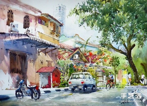 Pictures of landscape watercolor paintings by Malaysian painter Guo Shaopeng