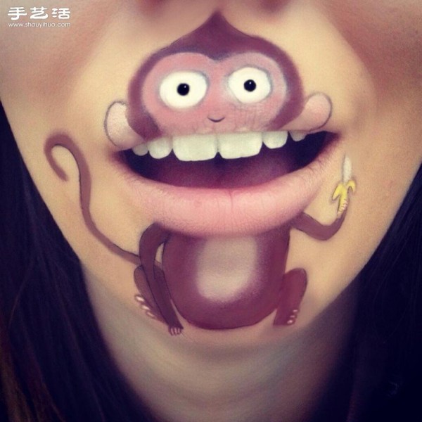 Interesting paintings by a lip makeup artist using the face as the canvas