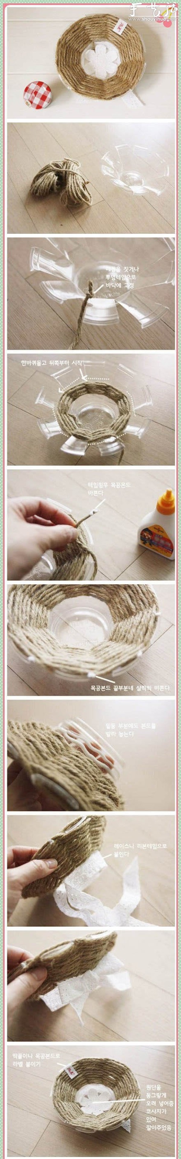 How to DIY a small home storage tray with hemp rope and discarded Coke bottles