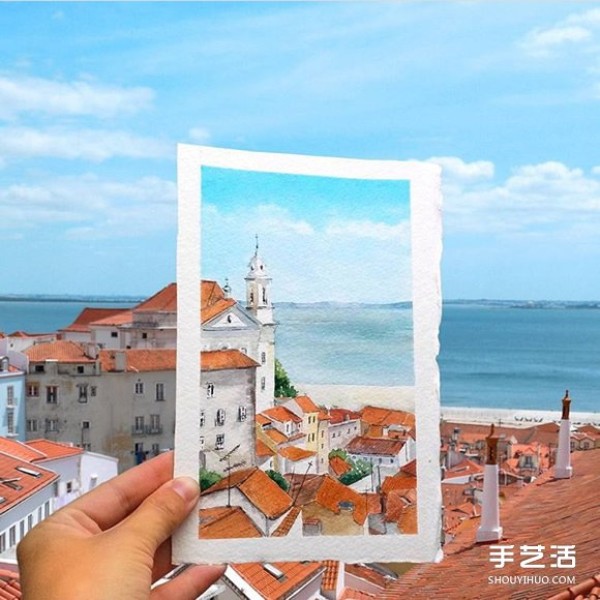 The artist replaced the camera with watercolors to capture the beautiful scenery along the journey