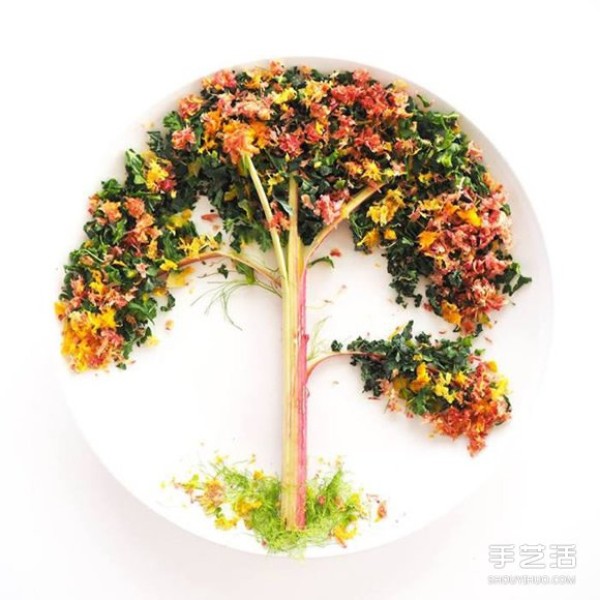 Artistic creative DIY on the plate allows the ingredients to be arranged in beautiful patterns