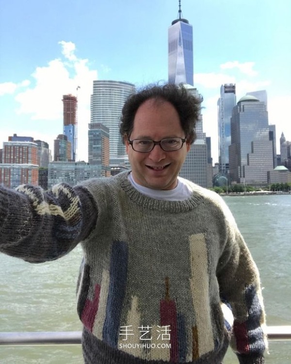 A man knits a sweater by hand, then travels to a specific area to wear it! 