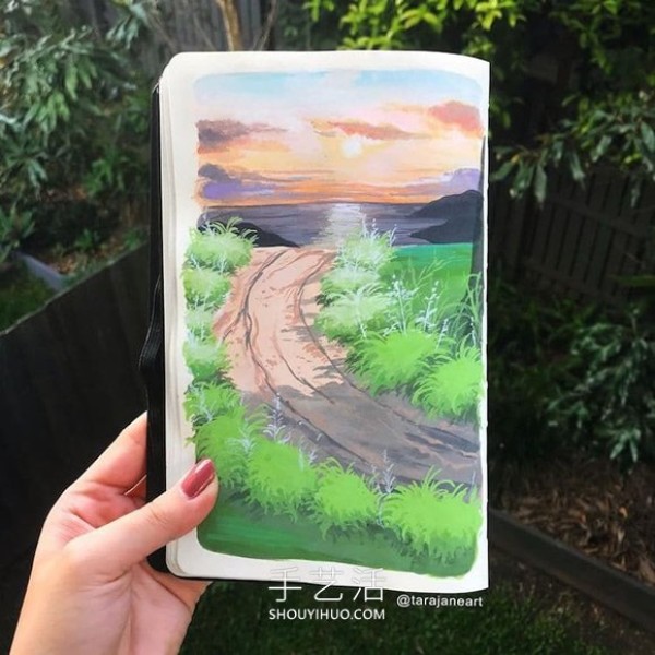 Inspired by Ghibli movies, dreamy landscape paintings fill her sketchbook