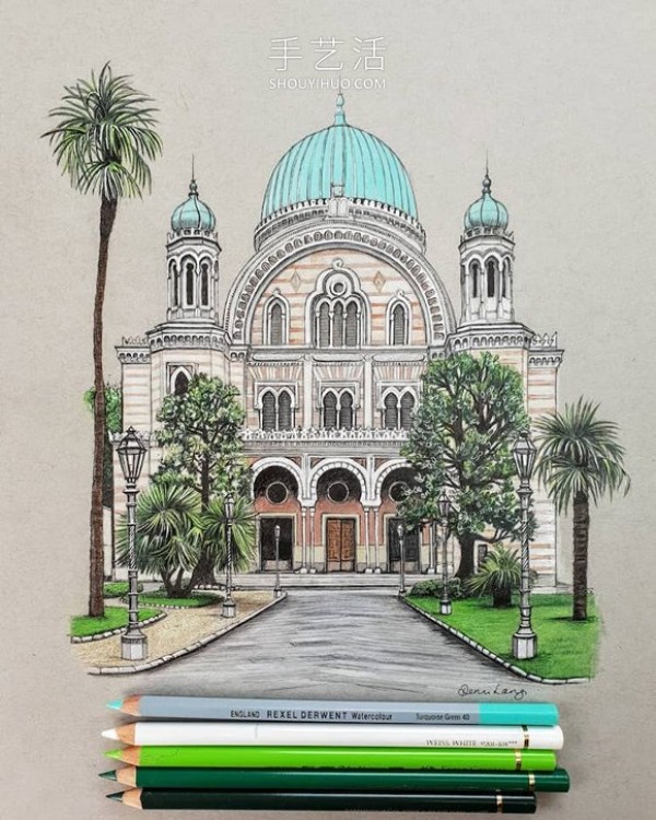 Self-taught artist sketches precise and detailed architectural drawings