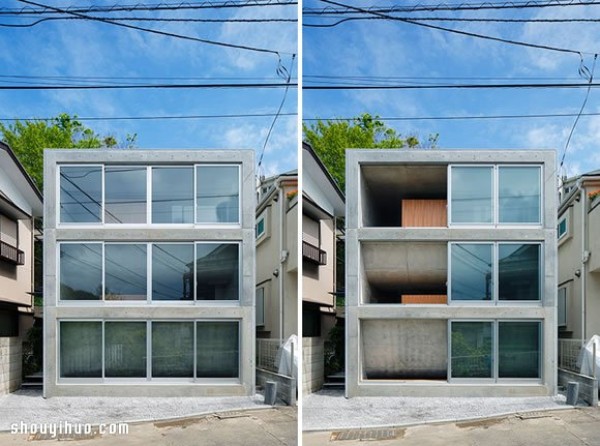 Japanese folding screen Ura House: wonderful floor recessed overlapping design