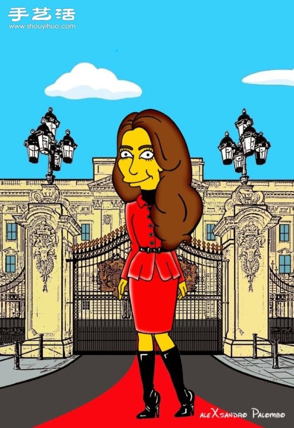 Simpsons spoof illustration: Yellow-skinned Princess Kate is equally fashionable