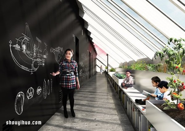 Mongolia boarding school design stretches blackboard wall and natural light