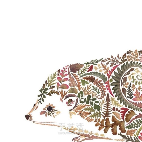 Use pressed flowers and leaves to create beautiful animal illustrations