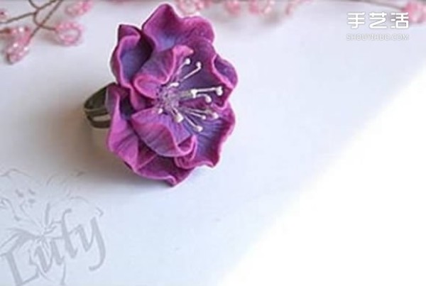 Polymer pottery flower ring making tutorial, handmade polymer pottery flower ornaments DIY illustrations