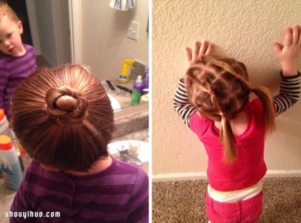 The super loving dad helped his daughter to tie into various braided hairstyles after training