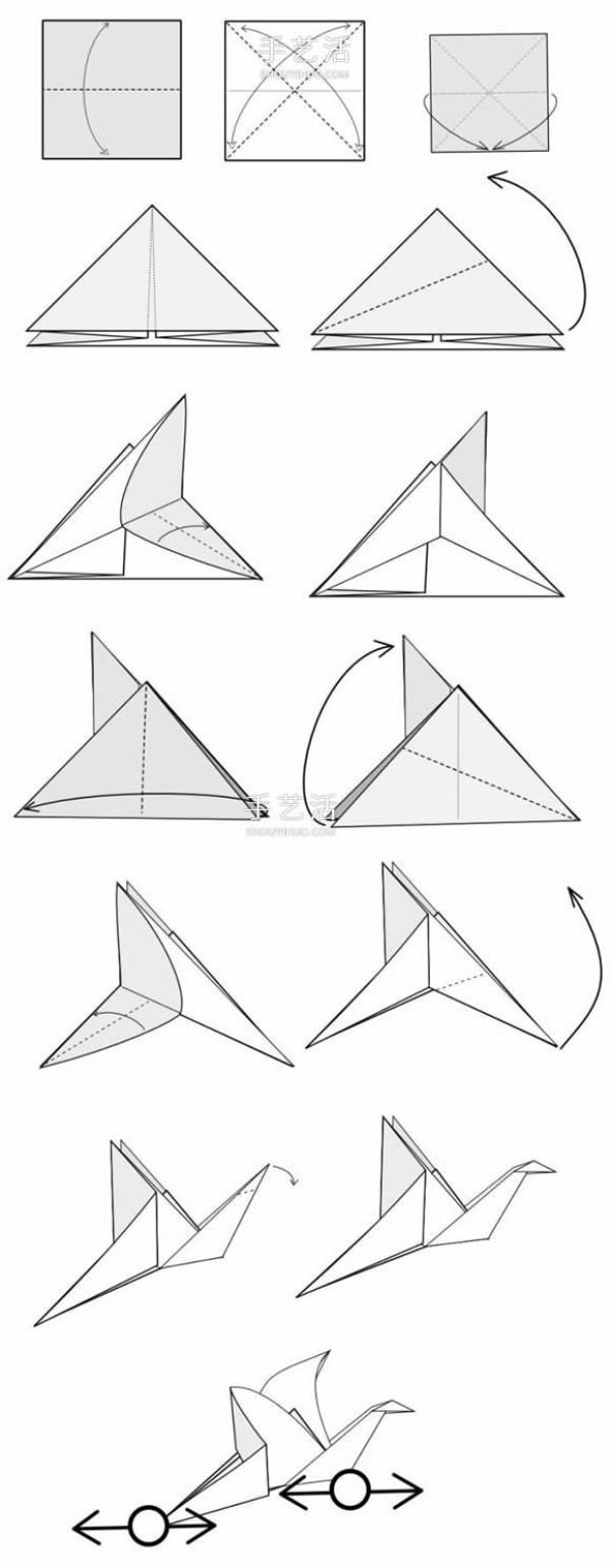 Simple and fun! Illustration of the manual origami method of the moving flapping bird