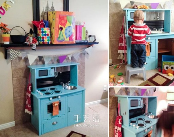 How to transform an old computer desk into a childrens toy kitchen