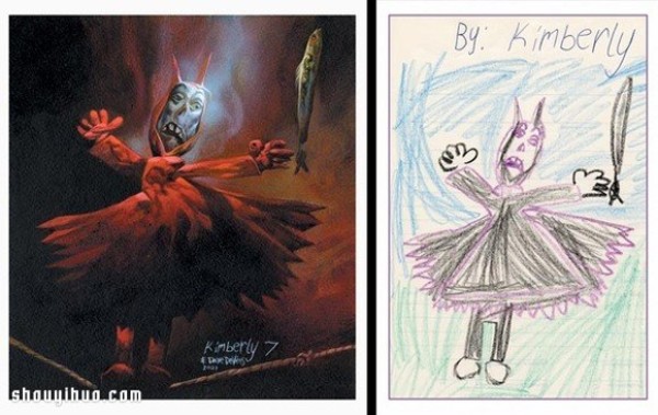 Childrens graffiti paintings are DIYed into mysterious and weird illustrations