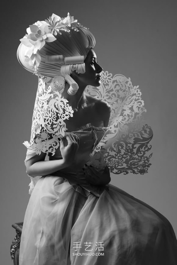 Exquisite handmade baroque style wig made entirely from paper