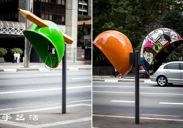 Telephone booth graffiti art on the streets of Sao Paulo, Brazil