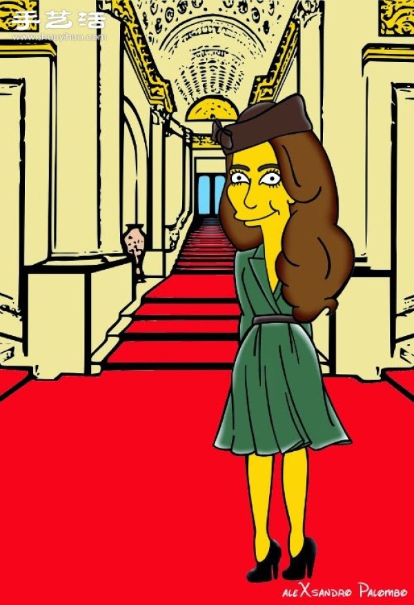 Simpsons spoof illustration: Yellow-skinned Princess Kate is equally fashionable