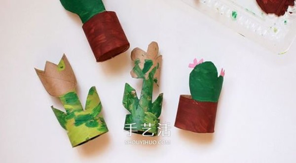 How to make handmade plants from toilet paper tubes with simple flowers and succulents