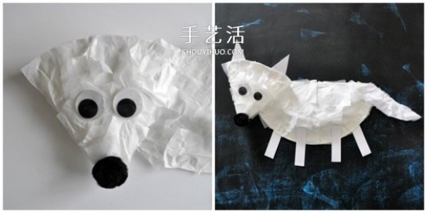 Illustration of how to make an arctic fox from a simple paper plate