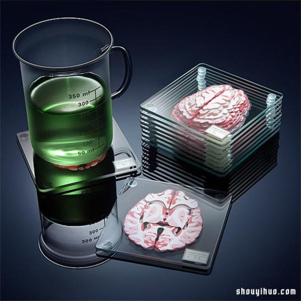 Brain slice glass coaster launched by ThinkGeek