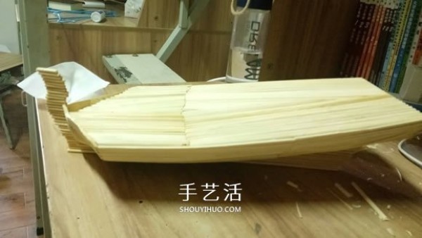 Handmade model of ancient warshipsThe production is purely done with disposable chopsticks