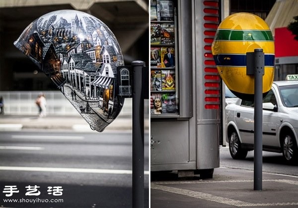 Telephone booth graffiti art on the streets of Sao Paulo, Brazil