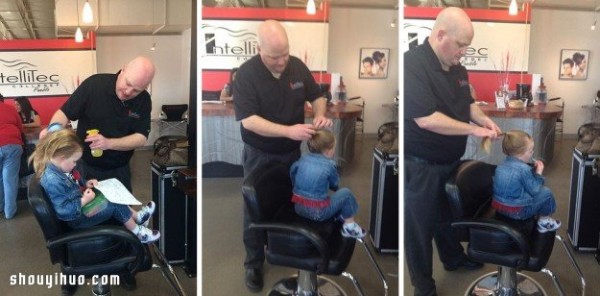 The super loving dad helped his daughter to tie into various braided hairstyles after training