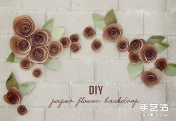 The tutorial of making roses from kraft paper can be used as beautiful wall decorations