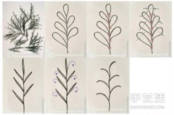 Illustration of the production method of paper quill paintings with beautiful flower patterns