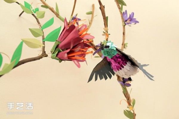 Realistic pictures of handmade paper birds put you in a world of singing birds and fragrant flowers