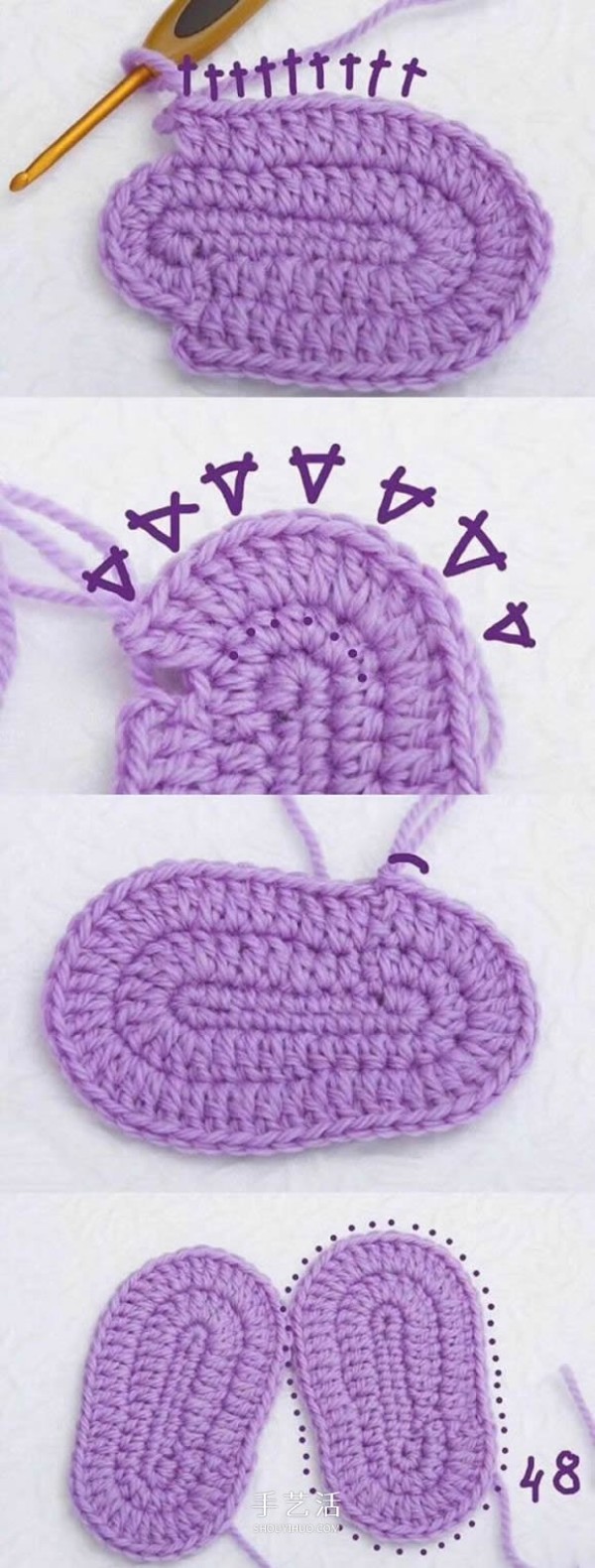 The crochet method of cute baby shoes and the tutorial of crocheting baby shoes